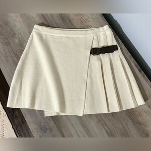 Cream Mini Skirt with Brown Buckle